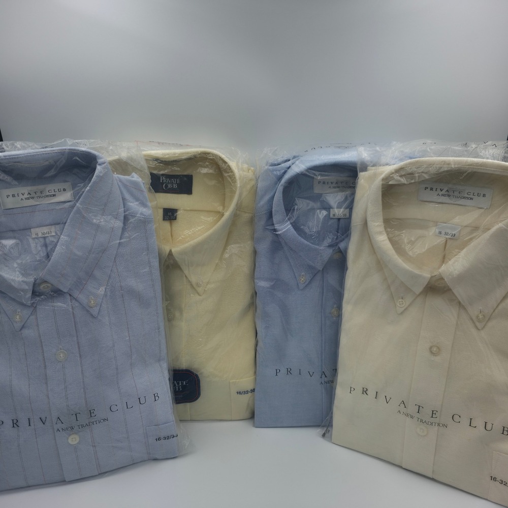 Lot of 4 Vintage Private Club Mens Oxford Shirts 16 32/33 Blue Cream Striped NIP